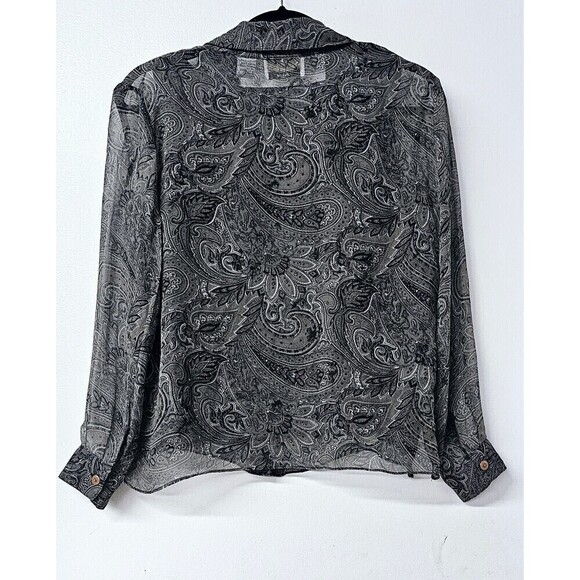 NEW YORK CITY DESIGN CO. Petite 100% Silk Gray Lined Button-Up Women Shirt (PM) - Picture 6 of 6